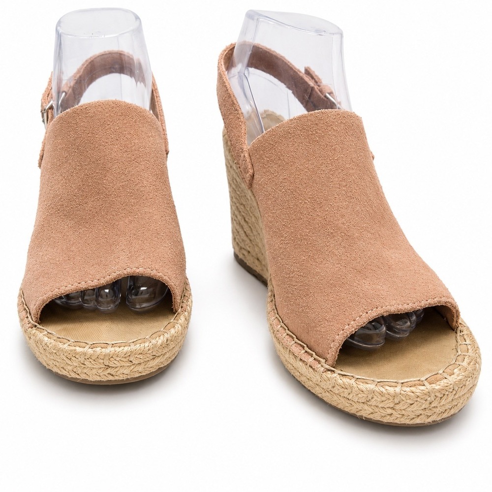 TOMS Monica Wedge Espadrille Slingback Sandals Womens 9 Blush Suede‎ Peep Toe
